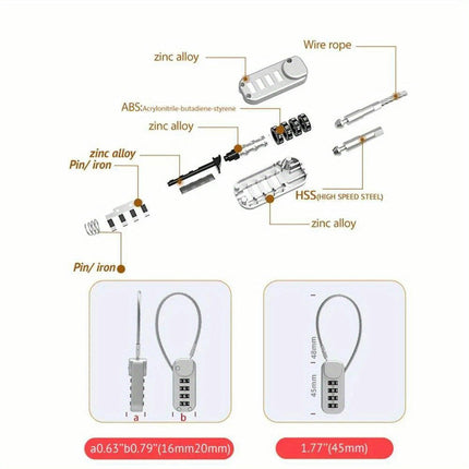 Secure 4-Digit Zinc Alloy Combination Lock-Portable, Anti-Theft With Wire Rope For Dorms, Luggage