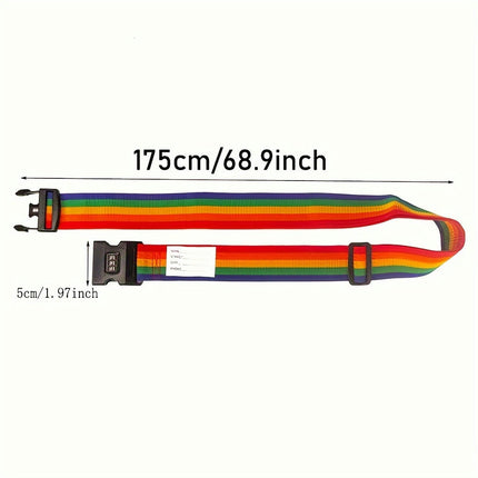 1pc Rainbow Striped Luggage Strap, Adjustable Travel Luggage Packing Strap With Combination Lock