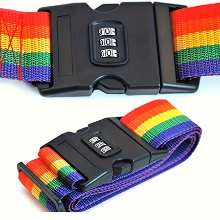 1pc Rainbow Striped Luggage Strap, Adjustable Travel Luggage Packing Strap With Combination Lock