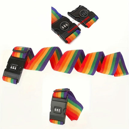 1pc Rainbow Striped Luggage Strap, Adjustable Travel Luggage Packing Strap With Combination Lock