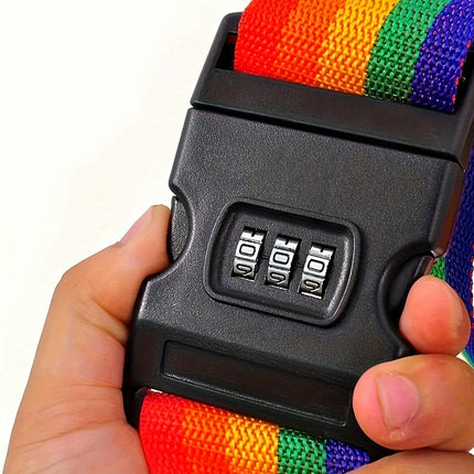 1pc Rainbow Striped Luggage Strap, Adjustable Travel Luggage Packing Strap With Combination Lock