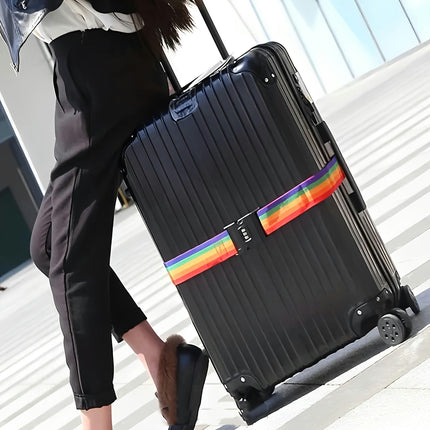 1pc Rainbow Striped Luggage Strap, Adjustable Travel Luggage Packing Strap With Combination Lock