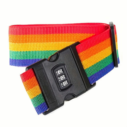 1pc Rainbow Striped Luggage Strap, Adjustable Travel Luggage Packing Strap With Combination Lock