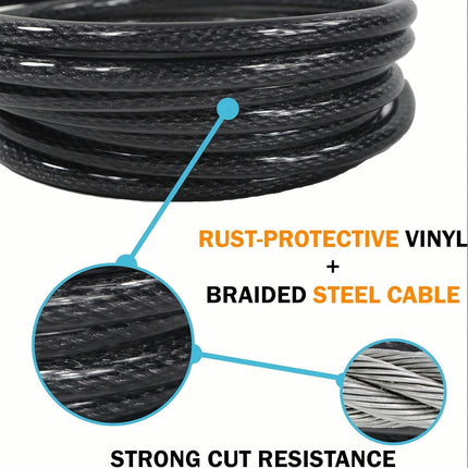 Heavy Duty Security Cable, Braided Steel With Sealed Looped Ends, Bicycle Cable Lock