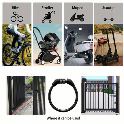 Bike Lock Cable, Bike Locks Heavy Duty Anti Theft, 2 Pcs Security 4 Digit Portable Code Lock