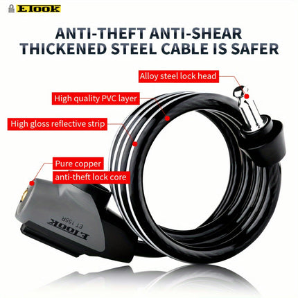 Anti-Theft Bike Lock, Stainless Steel Cable with Reflective Strip Bike Lock