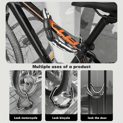 High Security Bike Lock, 5 Password Digital Security Anti-Theft Reflective Chain Lock For E-Bike