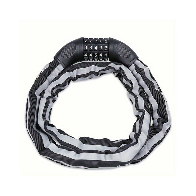 High Security Bike Lock, 5 Password Digital Security Anti-Theft Reflective Chain Lock For E-Bike