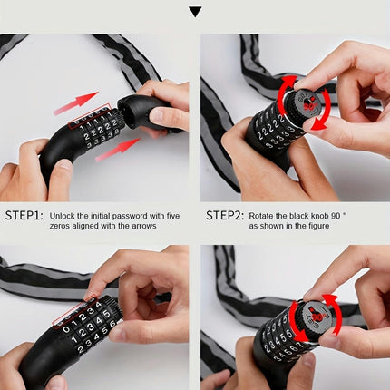 High Security Bike Lock, 5 Password Digital Security Anti-Theft Reflective Chain Lock For E-Bike