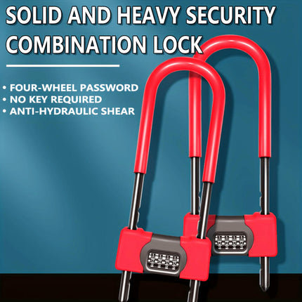 Heavy-Duty U-Shaped Red Combination Lock - Anti-Theft, Pry & Cut Resistant for Glass Doors, Bikes