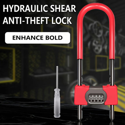 Heavy-Duty U-Shaped Red Combination Lock - Anti-Theft, Pry & Cut Resistant for Glass Doors, Bikes