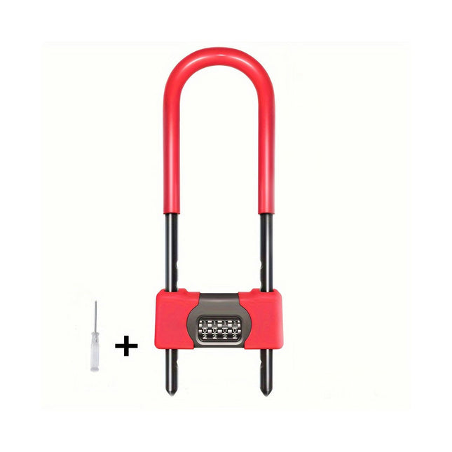 Heavy-Duty U-Shaped Red Combination Lock - Anti-Theft, Pry & Cut Resistant for Glass Doors, Bikes