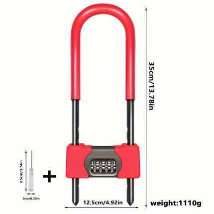 Heavy-Duty U-Shaped Red Combination Lock - Anti-Theft, Pry & Cut Resistant for Glass Doors, Bikes