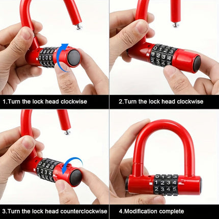 Combination U-Lock for Bicycles Anti-Theft Bike Lock Padlock for Bikes, Electric Scooters