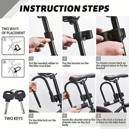 Bike U-lock - Bike Lock Heavy Duty Anti-theft For Mountain Bikes, E-bikes, Motorcycles, Scooters