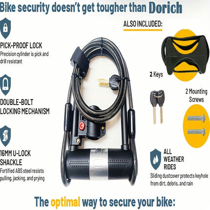 Bike U-lock - Bike Lock Heavy Duty Anti-theft For Mountain Bikes, E-bikes, Motorcycles, Scooters