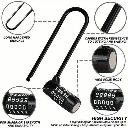 Combination Padlock - 5-Digit Resettable Code Waterproof, Ideal for Bikes, Gates,Storage Lockers