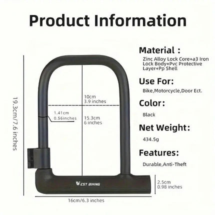 Versatile Zinc Alloy U-Shape Lock: Anti-Theft for Bikes, Motorcycles, and Doors