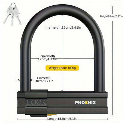 Bike U Lock, Universal Anti-theft Motorcycle Scooter Cycling Lock Bicycle Accessories With Keys