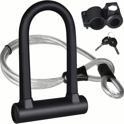 Stainless Steel U-Lock Anti-Theft Bicycle Lock for Mountain Bikes - Includes 2 Keys and Mounting Bracket