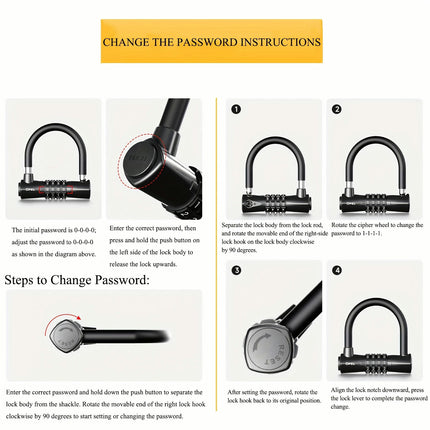 1pc U-shaped Bold Password Lock With Four-digit Password, Suitable For Bicycles, Motorcycles, And Doors