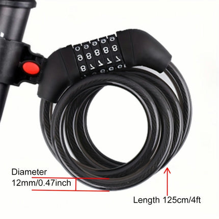 1pc Heavy-Duty Bicycle Lock With 5-Digit Combination, High-Security Cable Lock