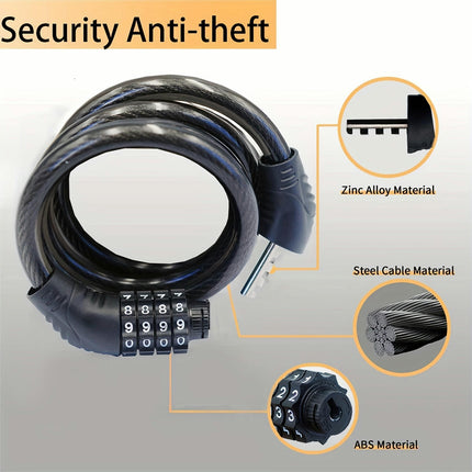 Combination Bicycle Steel Cable Lock, 4-digit Safety Resettable Steel Cable Lock,Anti-theft Lock