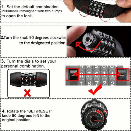 Combination Bicycle Steel Cable Lock, 4-digit Safety Resettable Steel Cable Lock,Anti-theft Lock