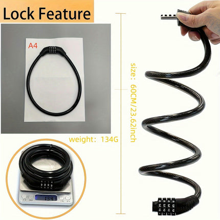 Combination Bicycle Steel Cable Lock, 4-digit Safety Resettable Steel Cable Lock,Anti-theft Lock