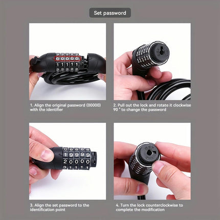 Bike Lock With 5-Digit Combination Resettable Code Lock For Motorcycles, Electric & Bicycles