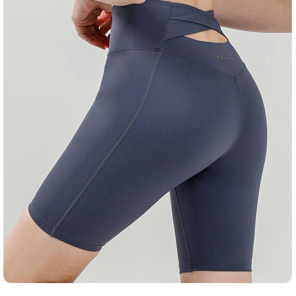 Women's Cross Back Yoga Shorts - High Waisted Hip Lift Running Fitness Cycling Shorts