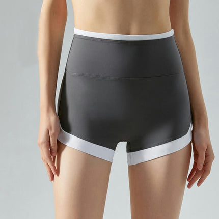 Women's Colorblock High Waist Cycling Shorts - Nude Fitness Yoga Running Shorts