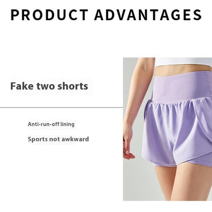 2 in 1 Athletic Cycling Shorts for Women High Waisted Gym Workout Short with Side Pockets