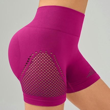 Women's High Waist Cycling Shorts - Seamless Cutout Fitness Running Yoga Shorts