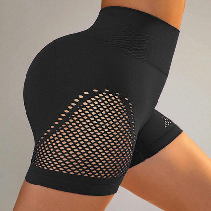 Women's High Waist Cycling Shorts - Seamless Cutout Fitness Running Yoga Shorts