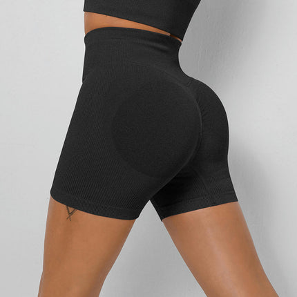 Women's Fitness Tights Ribbed Seamless High Waist Hip Lifting Yoga Shorts