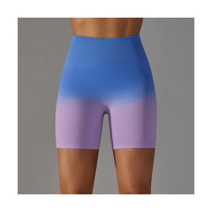 High Waist Gym Shorts Hip Lifting Tummy Control Ombre Yoga Sport Running Shorts