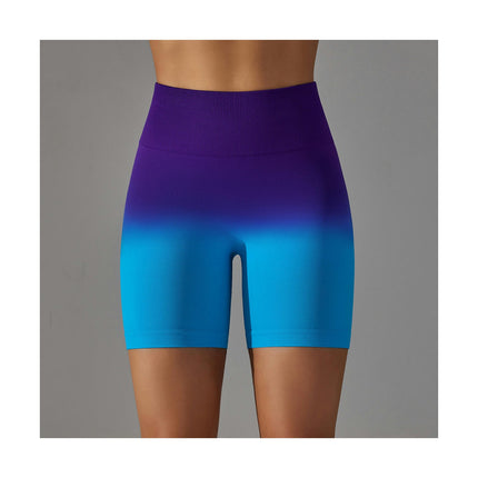 High Waist Gym Shorts Hip Lifting Tummy Control Ombre Yoga Sport Running Shorts