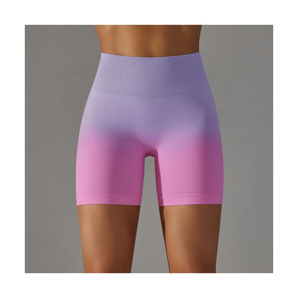 High Waist Gym Shorts Hip Lifting Tummy Control Ombre Yoga Sport Running Shorts