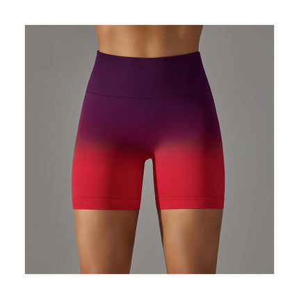 High Waist Gym Shorts Hip Lifting Tummy Control Ombre Yoga Sport Running Shorts