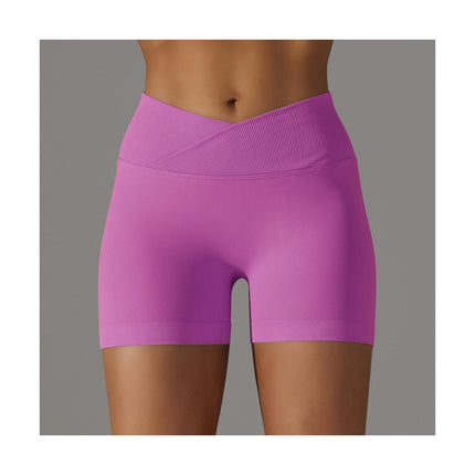 Women's Seamless Knitted Shorts - Cross Waist Peach Hip Yoga Fitness Running Shorts