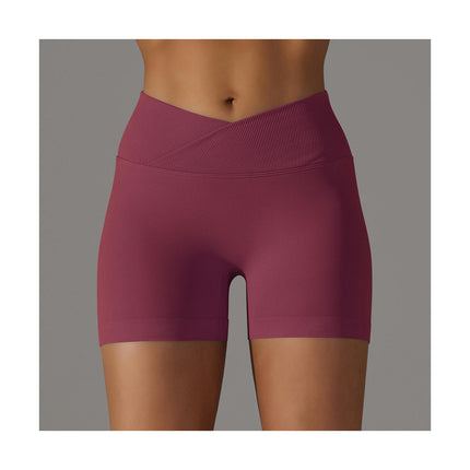 Women's Seamless Knitted Shorts - Cross Waist Peach Hip Yoga Fitness Running Shorts