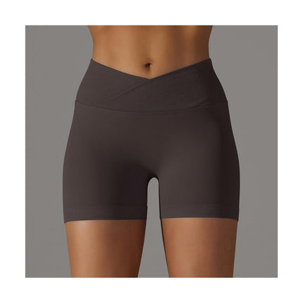 Women's Seamless Knitted Shorts - Cross Waist Peach Hip Yoga Fitness Running Shorts