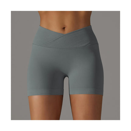 Women's Seamless Knitted Shorts - Cross Waist Peach Hip Yoga Fitness Running Shorts