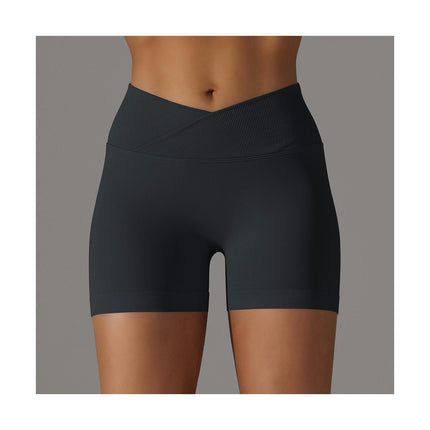 Women's Seamless Knitted Shorts - Cross Waist Peach Hip Yoga Fitness Running Shorts