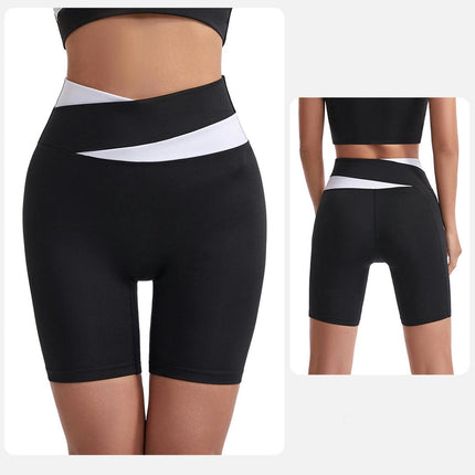 1 Pack Tight Yoga Shorts Women's High Elastic Stitching Cross Waist Athletic Gym Shorts