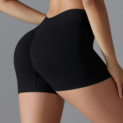 Women's Pleated Shorts - Ribbed High Waist Tummy Control Fitness Yoga Shorts