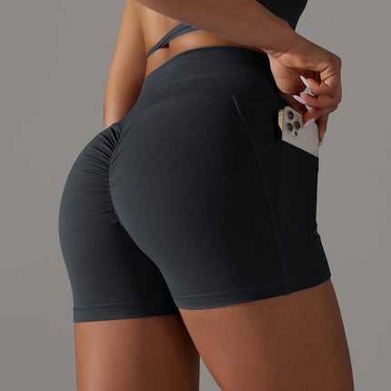 Women's Cycling Shorts - Tight CrossFit Sports Shorts - High Waist Running Yoga Shorts with Pockets