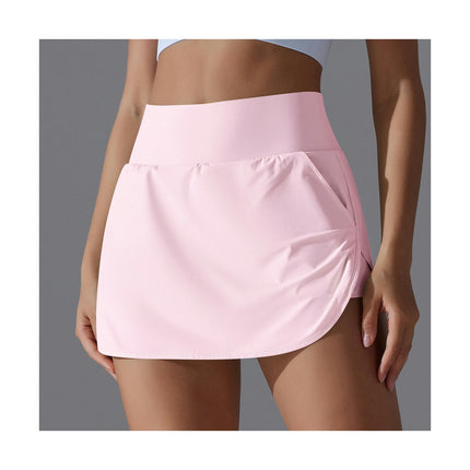 Tennis Skirt High Waist Fake Two-Piece Culottes Women Back Waist Pockets Sports Yoga Skirt