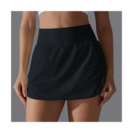 Tennis Skirt High Waist Fake Two-Piece Culottes Women Back Waist Pockets Sports Yoga Skirt